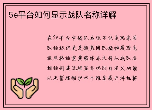 5e平台如何显示战队名称详解